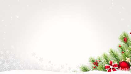a christmas background with snow and christmas decorations