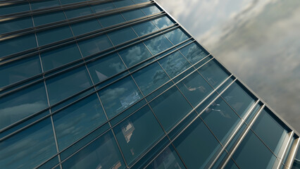 office building business center wide angle windows and sky