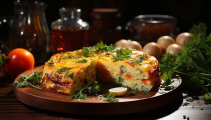 Freshness and gourmet on a wooden plate generated by AI
