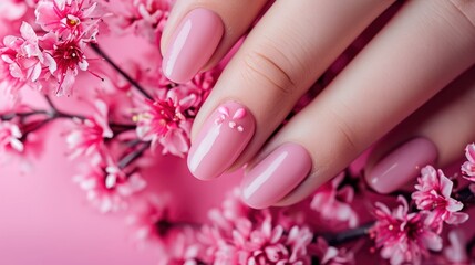 Beautiful manicure and pink flowers