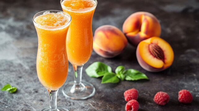 Two glasses of peach fuzz fruit juice