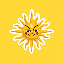 sun cartoon character cute sticker design