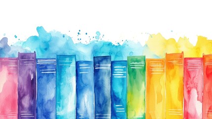 Watercolour books on a white background. World book day