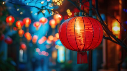 The red Chinese lantern at night