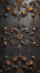 3D Golden Metal Texture in the Style of Influenced Gothic - Realistic Dark Gray and Amber made of Wrought Iron with Detailed Engraving Background created with Generative AI Technology