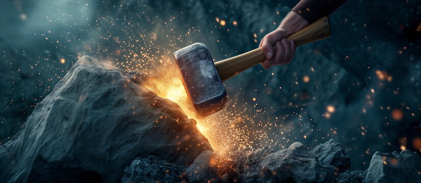 Brute force, power, destructive force, making changes to a stubborn element. Raw power concept.