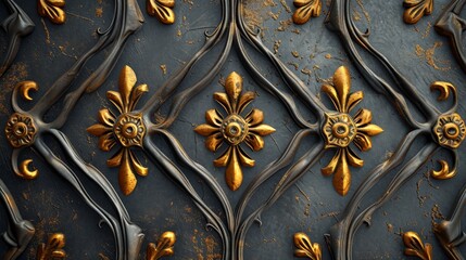 3D Golden Metal Texture in the Style of Influenced Gothic - Realistic Dark Gray and Amber made of Wrought Iron with Detailed Engraving Background created with Generative AI Technology