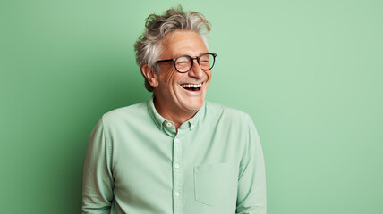 Happy smiling middle aged adult man on a solid background