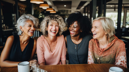 Group of senior woman enjoying being together at a cafe