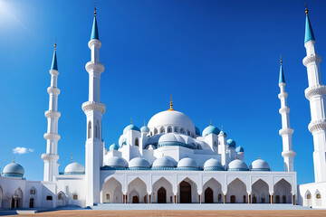 Fototapeta na wymiar Mosque Largest Masjid with blue sky, Ramadan Eid Concept background
