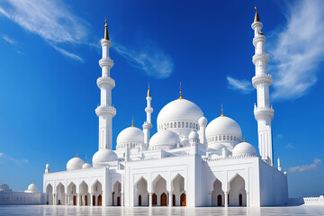 Fototapeta na wymiar Mosque Largest Masjid with blue sky, Ramadan Eid Concept background