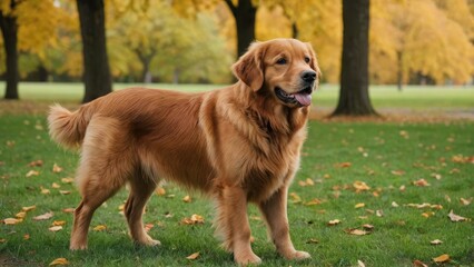 Obraz premium Dark golden retriever dog in the park