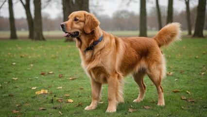 Dark golden retriever dog in the park