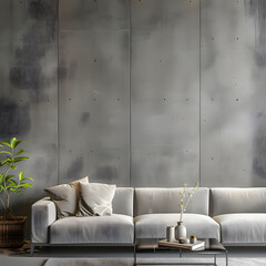 Modern minimalist interior with sleek concrete design, creating a stylish and contemporary atmosphere