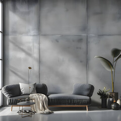 Modern minimalist interior with sleek concrete design, creating a stylish and contemporary atmosphere