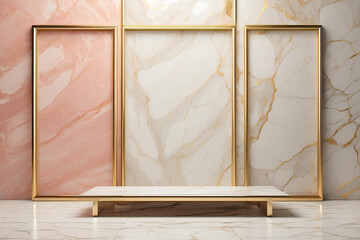 White and Gold Marble Slab Frame on Luxurious Marble Texture, a Sparkling Backdrop for Your Text and Content
