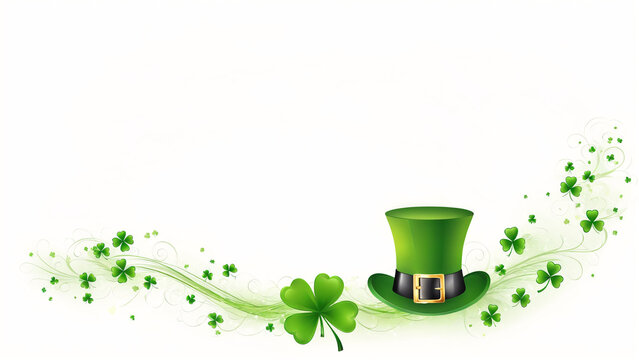 St Patrick's Day Background With Clovers And Shamrock Hat