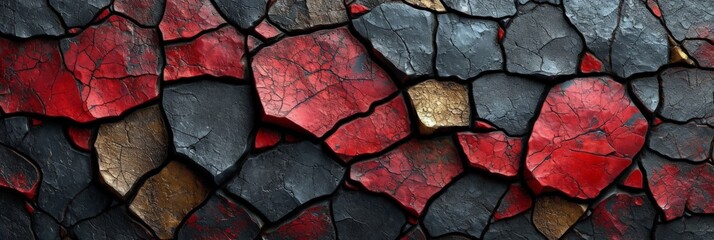 Black and Red Dragon Skin Pattern in the Style of Cubist Deconstructions - Dark Rustic Scale Texture with Gray and Bronze Nuances Background created with Generative AI Technology