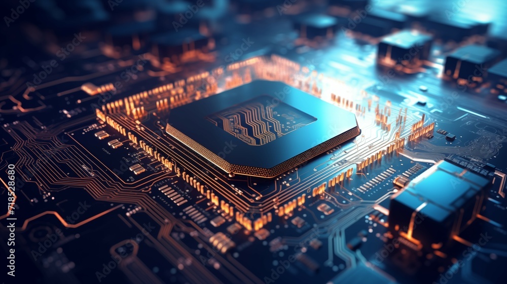 Poster a computer central processing unit (cpu) on a motherboard.