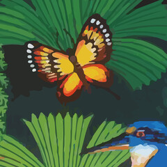 Watercolors and various flowers, butterflies, figures, snakes, and birds are beautiful