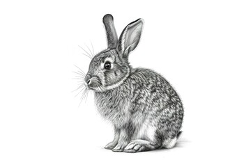 Fototapeta premium drawing of a rabbit sitting in the grass. The rabbit’s fur is intricately sketched to show texture and shading