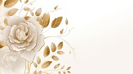 Luxury floral golden line art wallpaper. Elegant gradient gold rose flowers and eucalyptus leaf branch pattern background. Design for wedding card, frame, invitation, cover, banner. Generative Ai