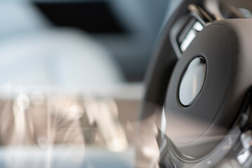 Luxury car Interior  steering wheel selective focus