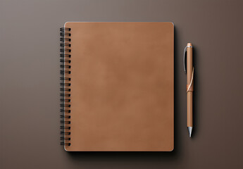notebook and pen on wooden background ai generative
