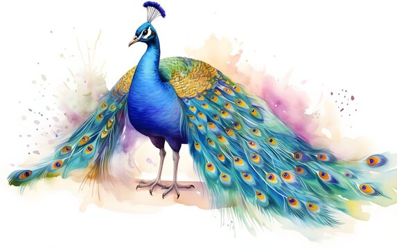 watercolor Peacock white background, illustration

