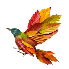 Colorful Bird Made of Leaves on White Background