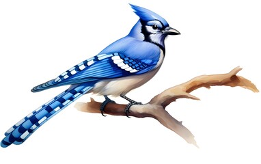 Watercolor view of blue jay bird illustration

