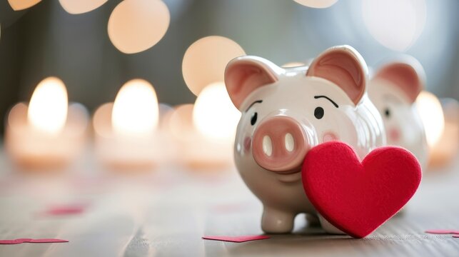 Piggy banks with red hearts. Valentines day concept