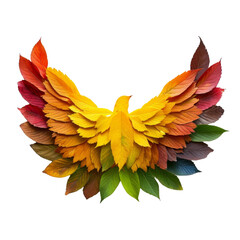 Colorful Bird Made of Leaves on White Background