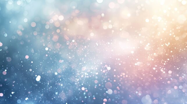 Shaped colorful light purple and blue gradient bokeh, blurred festive shining particles background. Cosmic background