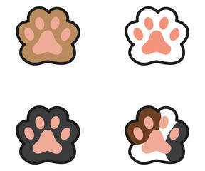 Cat paws, fluffy paw vector icons illustration, kitty footspring cartoon collection