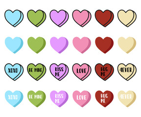Sweet candy hearts. Valentines concept, sweet conversation, heart sayings vector