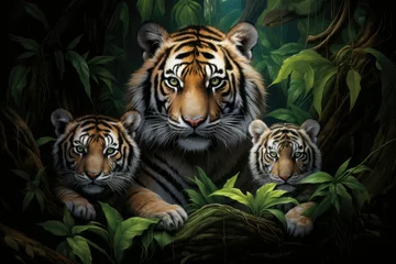 Fototapeten Tiger With her family ,Ferocious tiger family in nature, Ai generated © Tanu