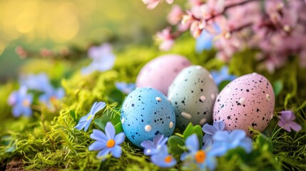 Fototapeta premium Easter eggs and spring flowers