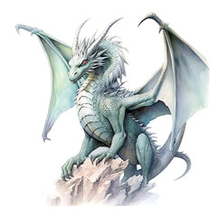 Watercolor green dragon. Symbol of new 2024 year, isolated