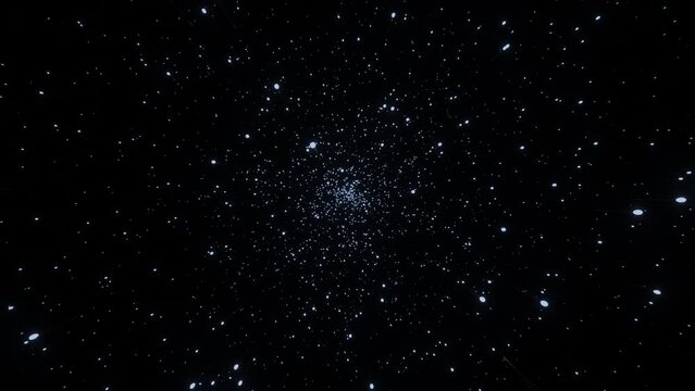 Particle effects or space travel. Abstract star lights moving zoomed in on black background. Hyperspace zoom of different length lines effect.