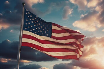 USA flag on a background of blue sky. National holidays concept, American flag on sky Ai generated