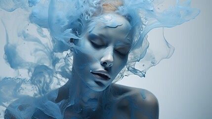 Fototapeta premium Woman Submerged in Swirling Blue Water