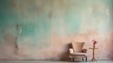 Vintage Armchair and Table Against Old Wall