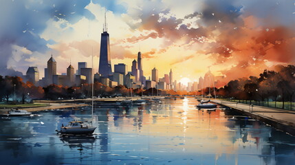 Obraz premium a watercolor big city skyline
