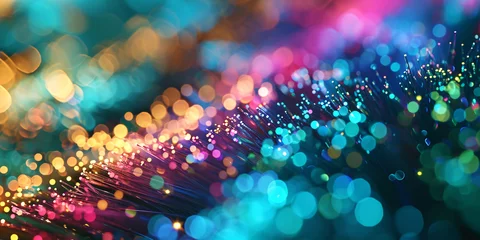 Foto op Canvas Technology background, close up image of technology shiny fiber optics pattern data transfer © FATHOM