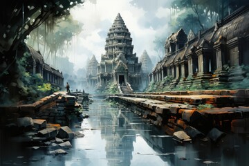 Naklejka premium Exploring the historic temples of Angkor Wat, Cambodia.