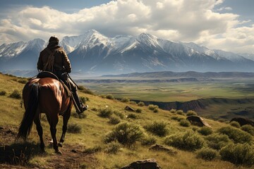 Horseback riding in the Patagonian wilderness, Argentina. - obrazy, fototapety, plakaty