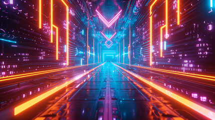 3D cyberpunk inspired neon landscape.