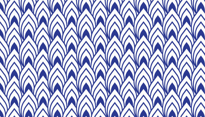 Abstract blue feather pattern background. Ink line style. Japanese concept. Vector illustration. © shamanviiii