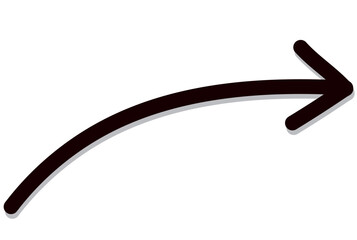 Black curved arrow icon and shadow on white background. Isolated.